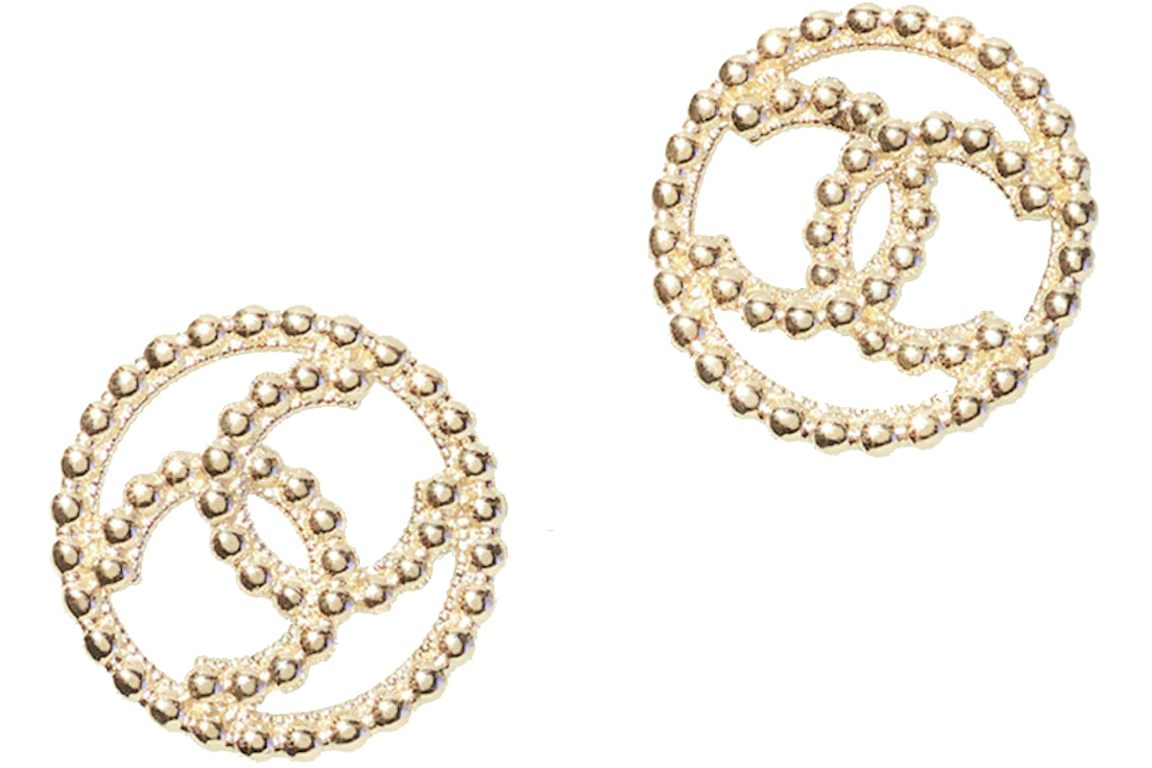 Chanel Gold Metal Logo Earrings Gold